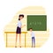 People in quarrel vector illustration, cartoon flat angry school teacher character publicly scolding student or pupil