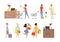 People queue. Grocery store customers, apparel shop or mall shoppers vector illustration