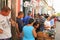 People queueing for food in Cuba