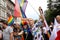 People with rainbow flags during the March of Equality, LGBT March