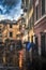 People on a rainy town street during a storm