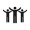 People with raised arms icon. Winners silhouette. Success teamwork concept.