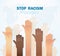 People raised hands different skin color vector. Voting, democracy or volunteering concept