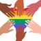 People reach out to the LGBT symbol, the pride parade.
