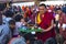 People receive blessing from Buddhist monk after feast day , Bhutan