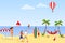 People relax and have fun on the beach. Beach holiday concept. Seaside resort.