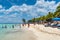 People relax on the Palancar beach in Playa Palancar, Quintana Roo, Mexico