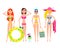 People Relaxing On The Beach. Vector Women Characters.