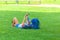 People are relaxing in public city park in Vienna, Austria