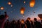 People release sky lanterns to worship Buddha\\\'s relics in Yi Peng festival. Generative AI