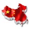 People Republic of China, PRC - 3D country border shape and flag