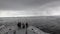 People on research expedition ship float in ice of Antarctica Ocean.