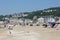 People are resting on the beach on the English Channel in Trouville
