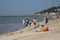 People are resting on the beach on the English Channel in Trouville