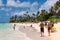 People resting on beautiful Lanikai beach on Oahu island