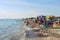 People resting on the coast of the Ligurian Sea. Vada, Italy