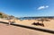 People are resting on a sunny day at the beach in Machico. Madeira Island,