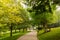 People resting and walking on the Philosophers Walk, University of Toronto. Queens Park.