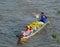 People ride motorboat on Mekong river in An Giang, Vietnam
