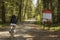 People riding bikes on a forest trail