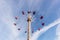 People riding high in the air on a carnival festival