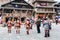 People in round dance on square in Chengyang