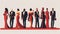 People in a row during evening wear on red carpet. Awards Ceremony banner. Flat design illustration