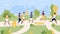 People runners jogging in city park vector illustration, cartoon flat woman man jogger characters take part in marathon