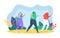 People runners jogging vector illustration, cartoon flat father, mother and daughter take part in sport marathon
