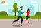 People are running around the park. Morning jogging. Vector illustration in flat style.