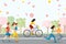 People running and cycling, active healthy lifestyle, vector illustration