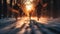 People Running in Snowy Sunset Blur During Winter Season, Weight Loss And Fitness After Festivities. Generative AI