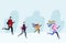 People running together outside in winter cold season. Handdrawn vector illustration