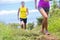 People running walking on nature park trail path