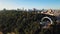 People`s Friendship Arch Kiev Kiyv Ukraine and center down town. Aerial drone video footage from above. Morning light