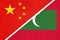 People`s Republic of China or PRC vs Maldives national flag from textile. Relationship between two asian countries