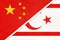 People`s Republic of China or PRC vs Northern Cyprus national flag. Relationship between two asian countries