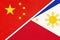 People`s Republic of China or PRC vs Philippines national flag from textile. Relationship between two asian countries