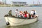 People are sailing in a sloop during the Sail 2015 event in Amsterdam, Netherlands