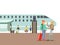 People Saying Goodbyes On The Airfield, Part Of People Taking Different Transport Types Series Of Cartoon Scenes With