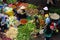 People sell and buy vegetables at open air market. DA LAT, VIET NAM- FEBRUARY 8, 2013