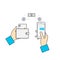 People sending and receiving money, payments using smartphone.Flat line vector icon concept