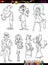 People set cartoon coloring page