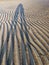 People shadows reflecting in sand ripples at Low Tide