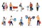 People shoppers set flat vector characters set