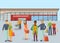 People shopping in supermarket vector illustration. Flat characters of old and young couples of different nationalities