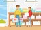 People Shopping for Textile for Bedroom, Couple Choosing and Buying Pillows and Linen Vector Illustration