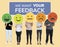 People showing customer feedback evaluation emoticons