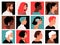 People side faces. Profile face set, muslim and black women, young and bearded men heads avatars characters, simple guy