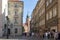 People sightseeing in Castle square, The Royal castle one of the main tourist attractions in Warsaw